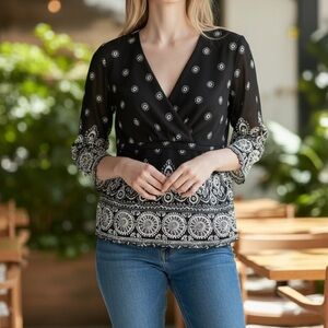 Y2K Bandana Print Semi Sheer Blouse Size L